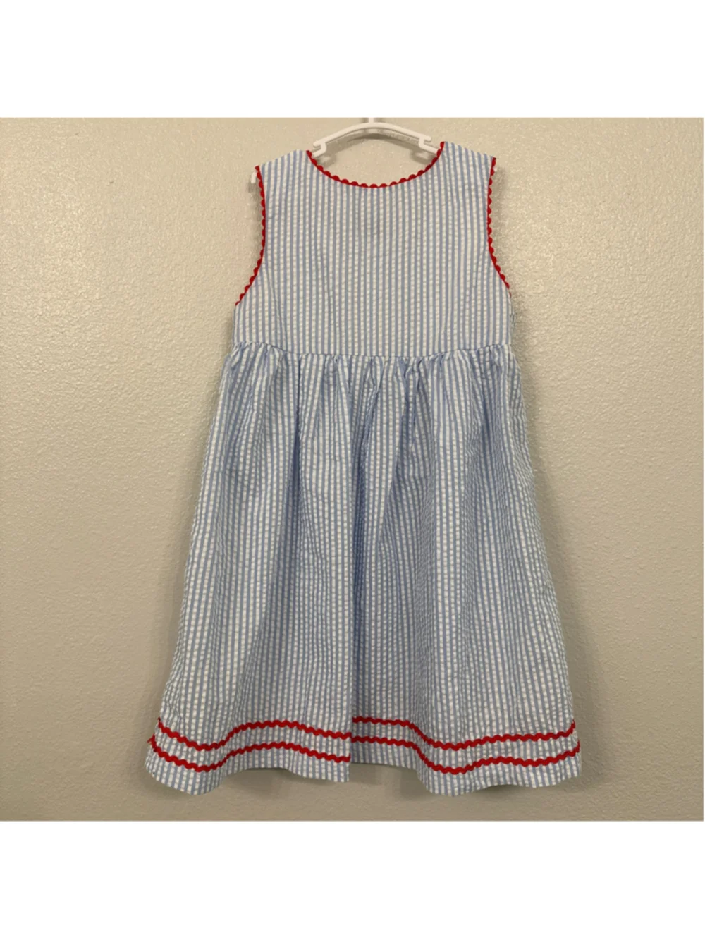 Smocked or Not Girls Blue Seersucker ABC School Dress Chalkboard Size 6
